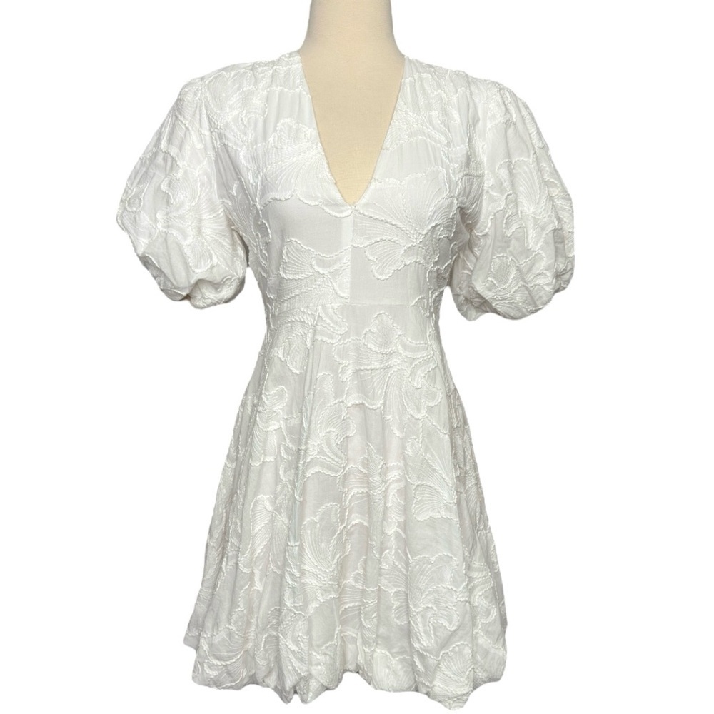 Christian Lacroix Floral Embroidery V Neck Puff Sleeve Bubble Hem Mini Dress - Picture 12 of 16
